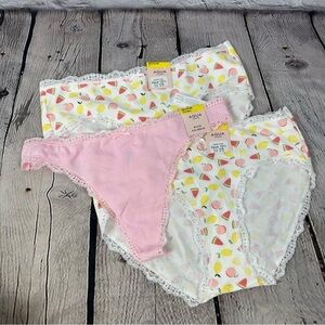 Aqua Intimates Lace Trim Panties Set of Three Hipsters & Thong Pink White M NWT